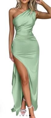 OYS One Shoulder Maxi light green seafoam front slit NWT open back formal Small